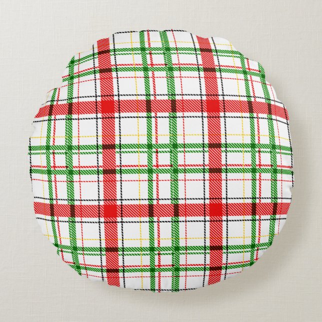 Jul Flanell Play Tartan Design - Vit Rund Kudde (Framsidan)