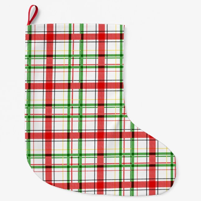 Jul Flanell Rutmönster Design - Vit  Stor Julstrumpa (Framsidan)