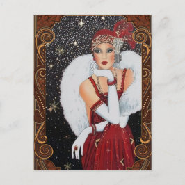 Jul Flapper Flicka Stjärnbelyst Natt Himmel Vykort