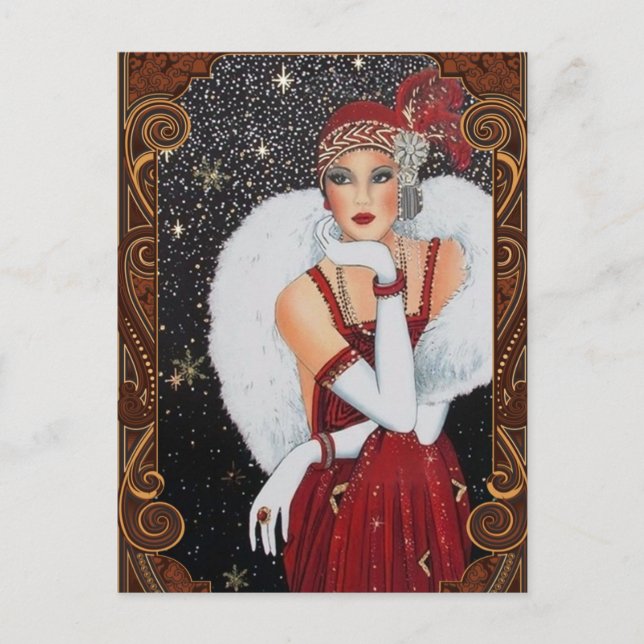 Jul Flapper Flicka Stjärnbelyst Natt Himmel  Vykort (Framsida)