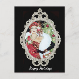 Jul Flapper Girl Dazzling Red & Guld Dress Vykort