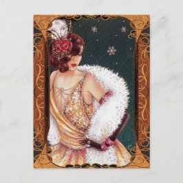 Jul Flapper Girl i Guld Glittery Dress Vykort