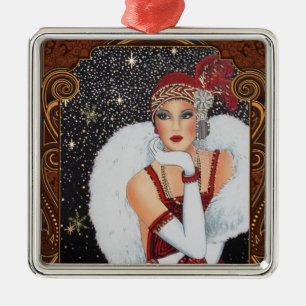 Jul Flapperflicka Stjärnbelyst Natt Himmel Julgransprydnad Metall