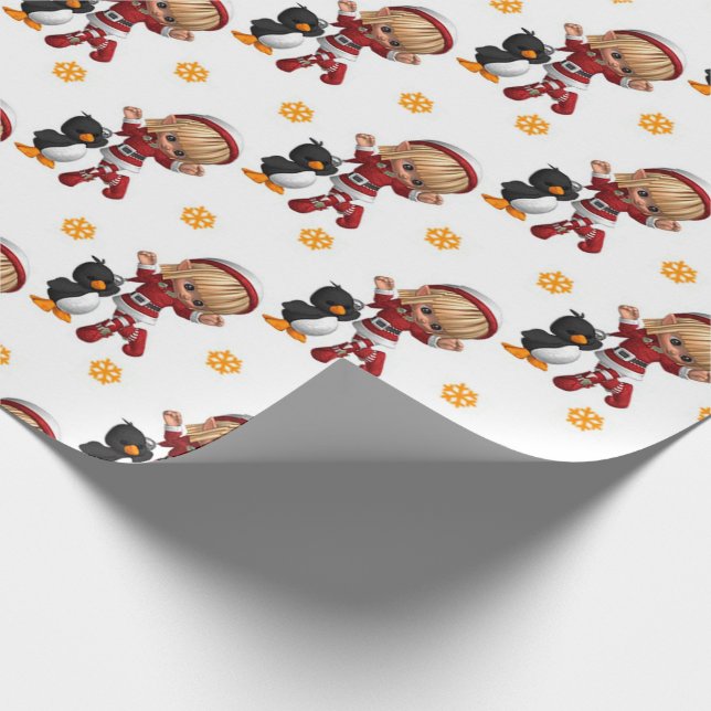 Jul Flicka och Fågel Presentpapper (Hörn)