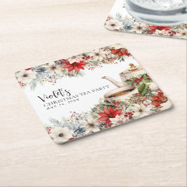 Jul Floral Eftermiddags Te Festsammankomst Underlägg Papper Kvadrat