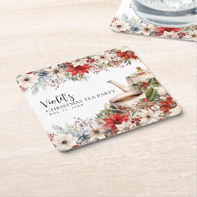 Jul Floral Eftermiddags Te Festsammankomst Underlägg Papper Kvadrat (Vinklad)