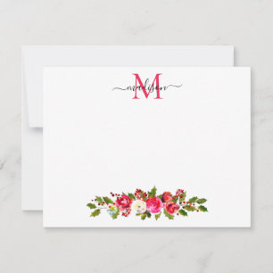 Jul Floral Greenery Järnek Berries Monogram Anteckningskort