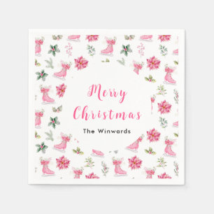 Jul Floral Rosa Skridskor God Jul Pappersservett