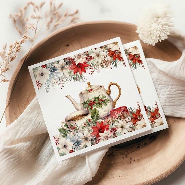 Jul Floral Te Festsammankomst Pappersservett (Skapare uppladdad)