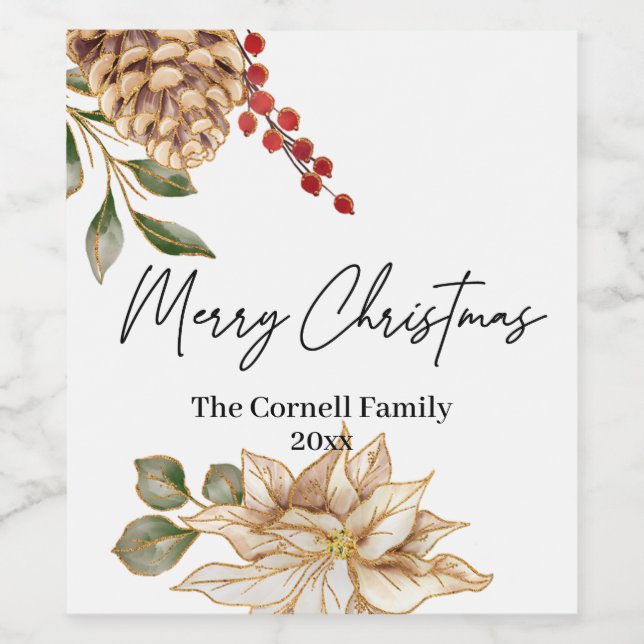 Jul - Flower Watercolor Vinflaska Etikett (Singel etikett)