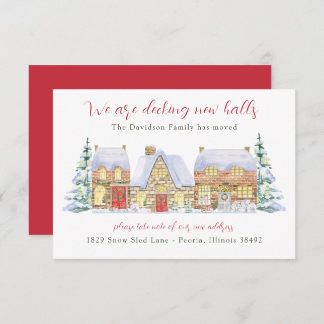 Jul Flyttningsmeddelande - Dekorera Nya Hallar Inbjudningar (Fram/baksida)