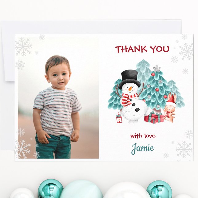 Jul Födelsedags Foto Mall Tacksamhetskort (Christmas Birthday Photo Template Thank You Card)