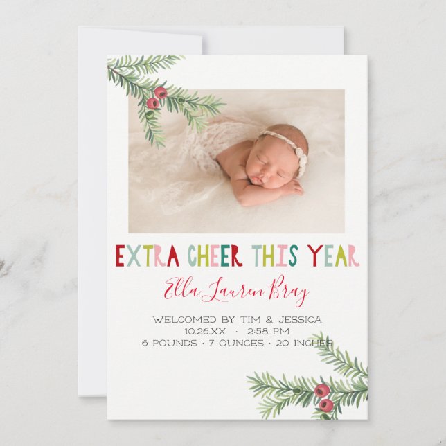 Jul Födselannons - Extra Glädje i år Julkort (Framsida)