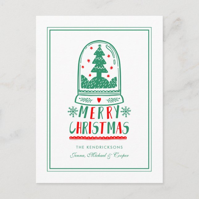 Jul Folk Art Snö Globe Helg Vykort (Framsida)