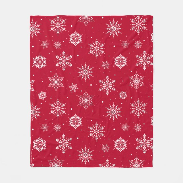 Jul Folk Snöflingor Red Fleece Blanket (Framsidan)
