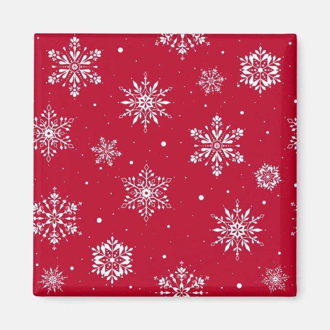 Jul Folk Snöflingor Red Magnet (Framsidan)