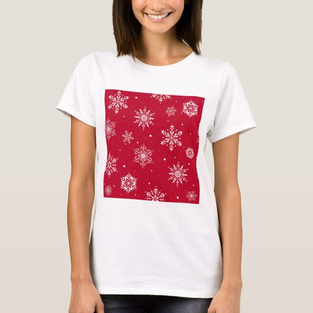 Jul Folk Snöflingor Red T Shirt (Framsida)