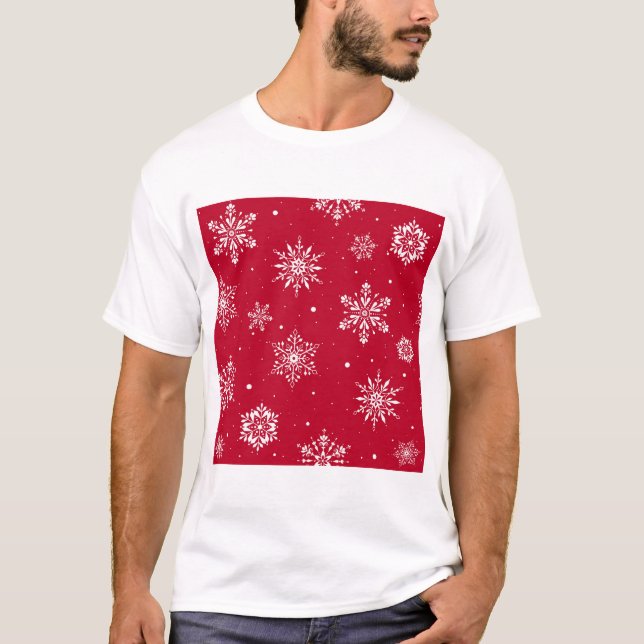 Jul Folk Snöflingor Red T Shirt (Framsida)