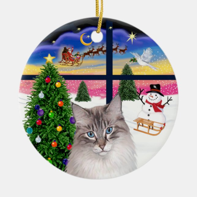 Jul fönster - Ragdoll katt Julgransprydnad Keramik (Framsidan)