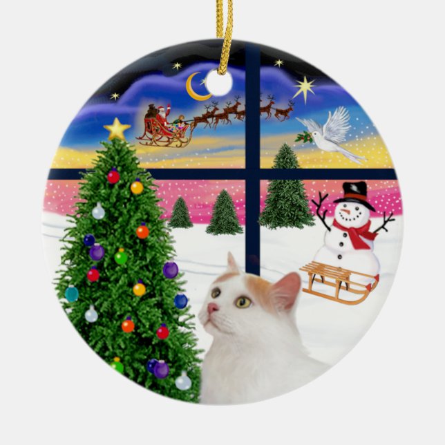 Jul fönster - Turkisk Van Katt Julgransprydnad Keramik (Framsidan)