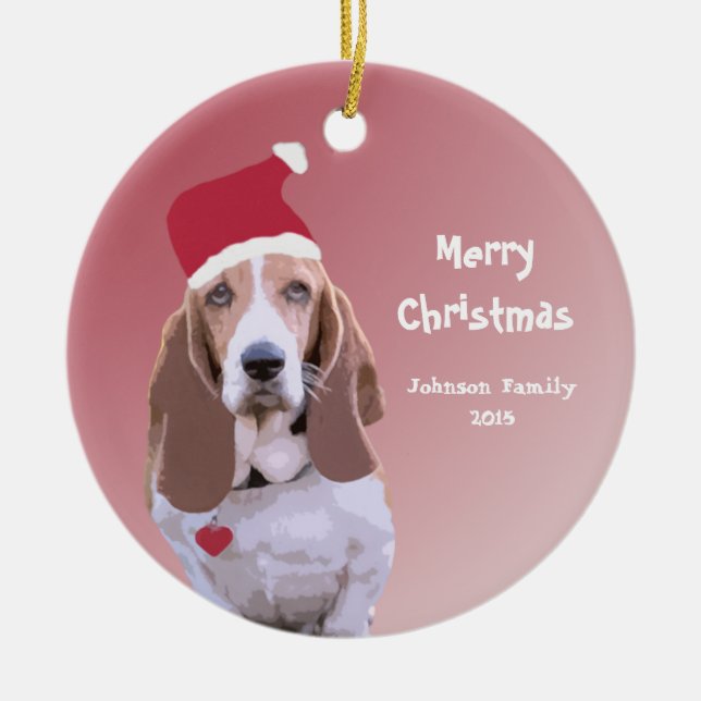 Jul för BassethundSanta personlig Julgransprydnad Keramik (Framsidan)