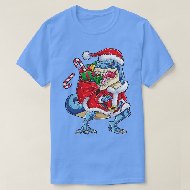 Jul för Boys Kids Dinosaur T rex Santa Gif T Shirt (Design framsida)