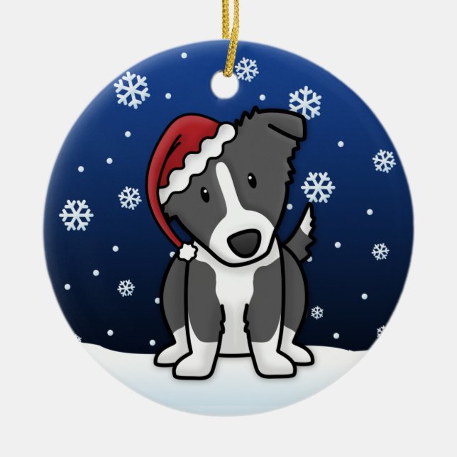 Jul för Collie för Kawaii tecknadgräns Julgransprydnad Keramik (Framsidan)