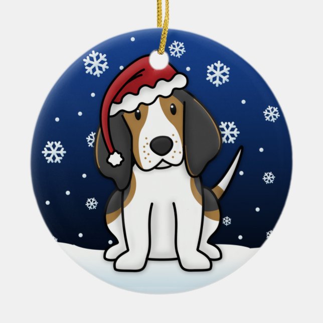 Jul för Coonhound för Kawaii tecknadTreeing Julgransprydnad Keramik (Framsidan)