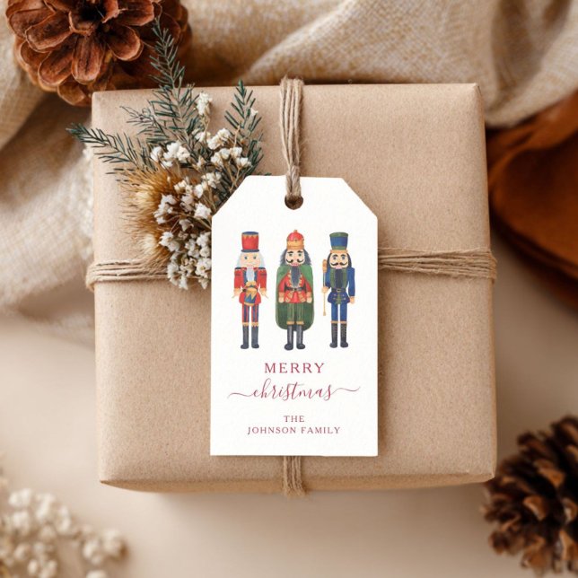 Jul för Cute Red Nutcracker Presentetikett (Cute Red Nutcracker Christmas Gift Tags)