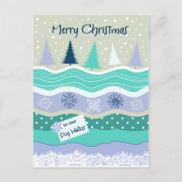 Jul för Dog Walker Snöflingor Scrapbooking Helg Vykort