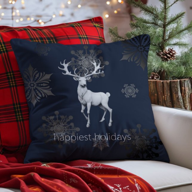 Jul för Elfenbenskusten Reindeer | Blå Kudde (Blue Ivory Reindeer Christmas Throw Pillow)