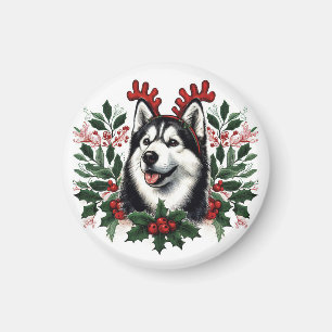 Jul för Festive Reindeer Siberian husky Hund Magnet