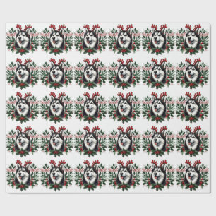 Jul för Festive Reindeer Siberian husky Hund Presentpapper