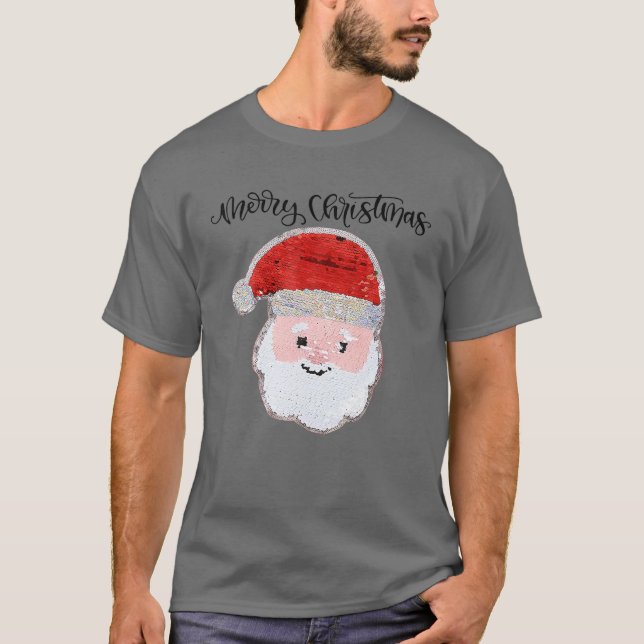 Jul för flickor och pojkar Vänd sekvin Santa T Shirt (Framsida)