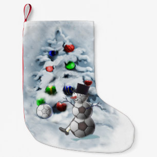 Jul för fotbollbollsnögubbe liten julstrumpa