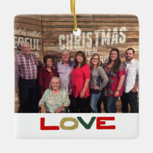 Jul för foto för familj 2-Sided för kärlek Julgransprydnad Keramik