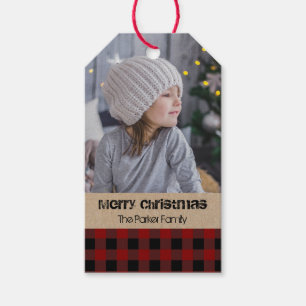 Jul för foto för röd kontrollpläd lantlig presentetikett