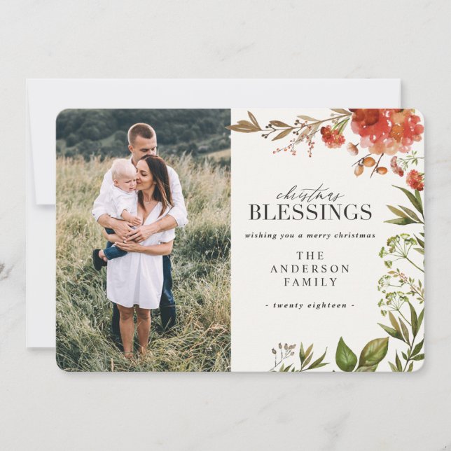 Jul för foto för vattenfärglövverkfullvuxen julkort (Framsida)