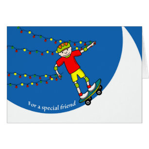 Jul för Friend, Skateboarder med Ljus Hälsningskort