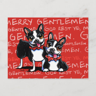 Jul för glada gentlemän för Boston Terrier rolig Helg Vykort