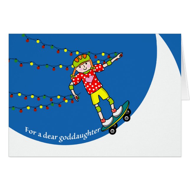 Jul för Goddotter, Girl Skateboarding Hälsningskort (Framsidan Horizontal)