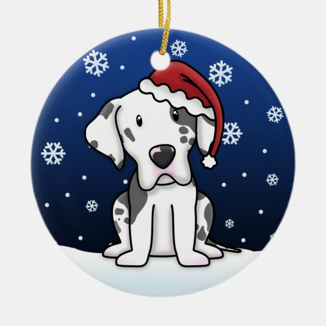 Jul för great dane för Kawaii tecknadHarlequin Julgransprydnad Keramik (Framsidan)
