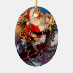Jul för jultomten för prydnadvintagerooftop julgransprydnad keramik