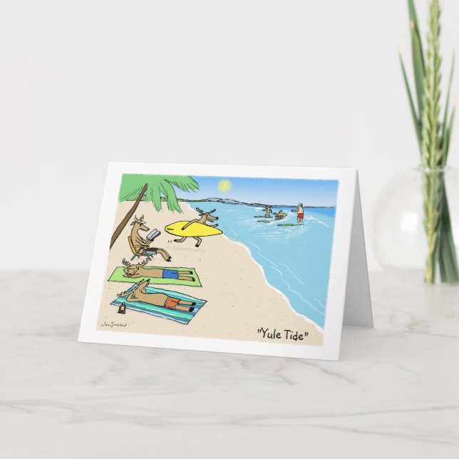 Jul för jultomten och renboren Beach Vacation Helgkort (Framsida)