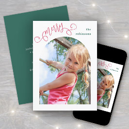 Jul för ljusmodern skript med heligt bågfoto julkort