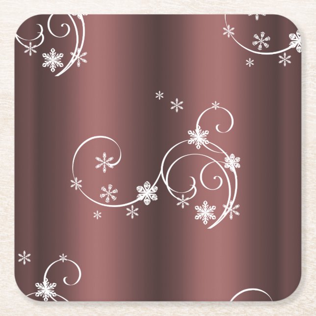 Jul för Metallic Brown White Swirls Underlägg Papper Kvadrat (Framsidan)