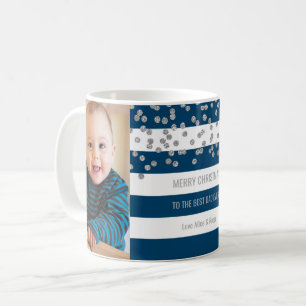 Jul för pappa för marinblått randsilverfoto bäst kaffemugg