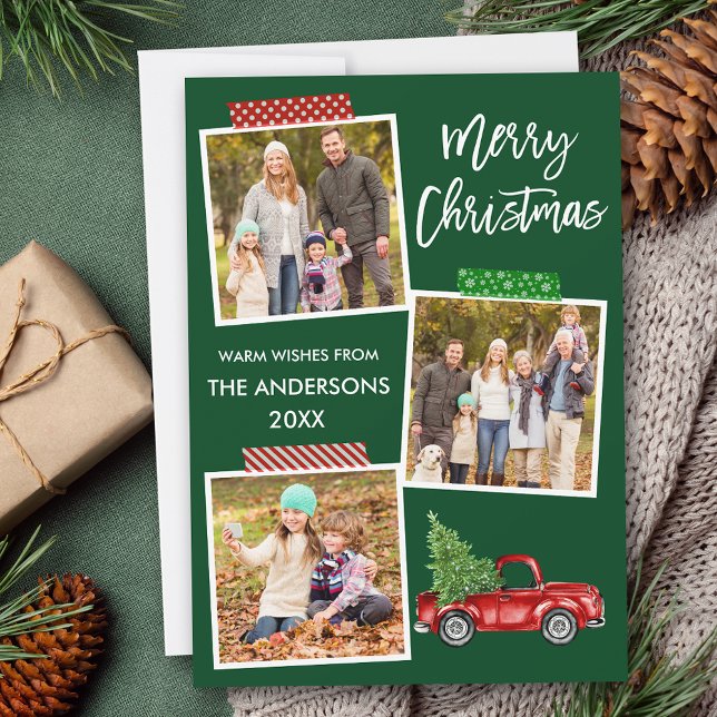 Jul för penselskript, Craft Tape Red Lastbil Julkort (Customize to add text or more photos to back or to change background color of card.)