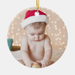 Jul för personligfoto- och textanpassningsbar julgransprydnad keramik