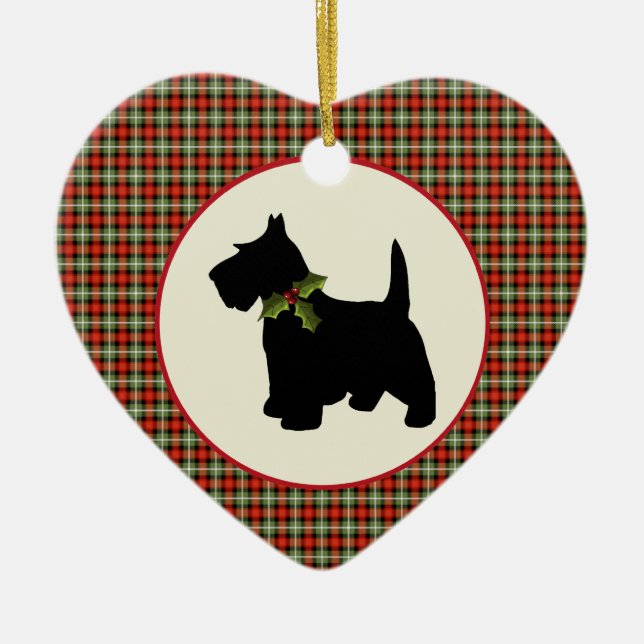 Jul för pläd för Scottiehund Scotch Julgransprydnad Keramik (Framsidan)